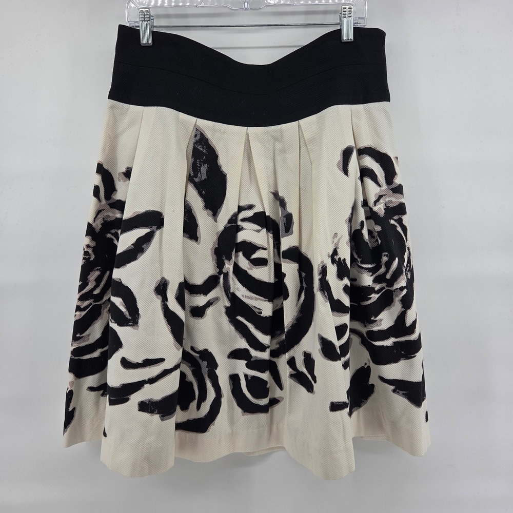 Renato Nucci Pleated Floral Skirt 44 Cream Black Rose Art-Inspired Eclectic Vtg